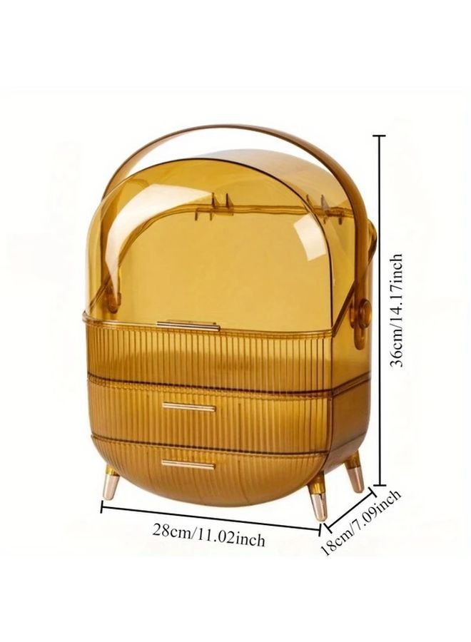 Golden Transparent Makeup Storage Box Vanity Organizer With Lid Bathroom Countertop Desk - Image 3